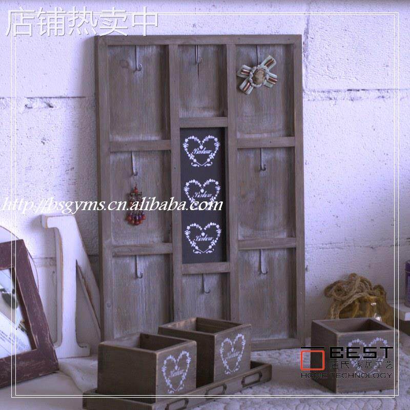 家居杂货壁挂板 钥匙收纳板 旧木色收纳盘 挂钩装饰壁挂美式乡村