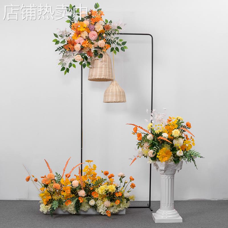 新款婚庆道具舞台单杆拱门铁艺装饰花架金色婚礼方形拱门架