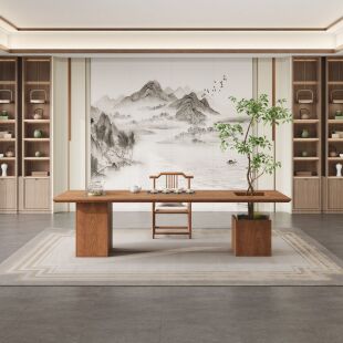 侘寂风茶桌现代客厅简约创意花箱底座盆栽茶台泡茶桌办公室接待桌