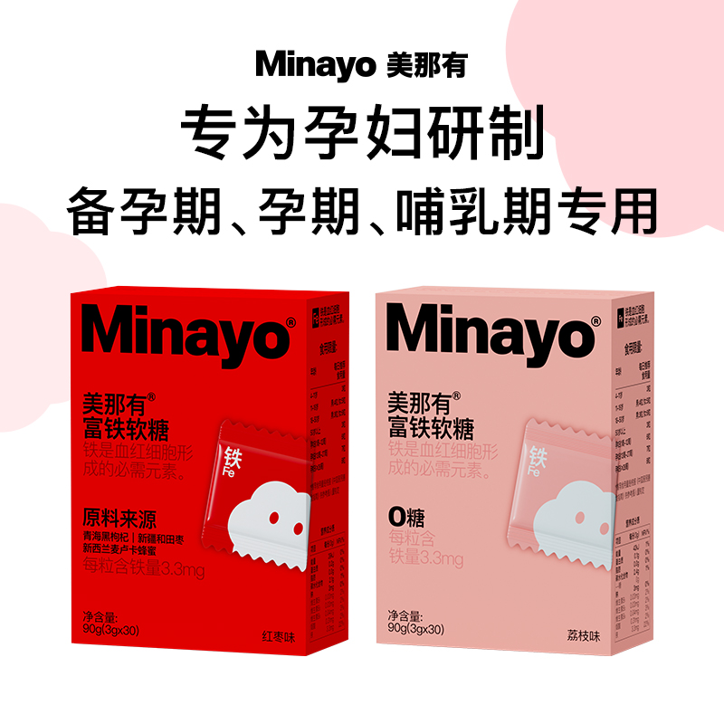 Minayo美那有富铁软糖fe孕妇哺乳期经期含铁女性官方旗舰店tk