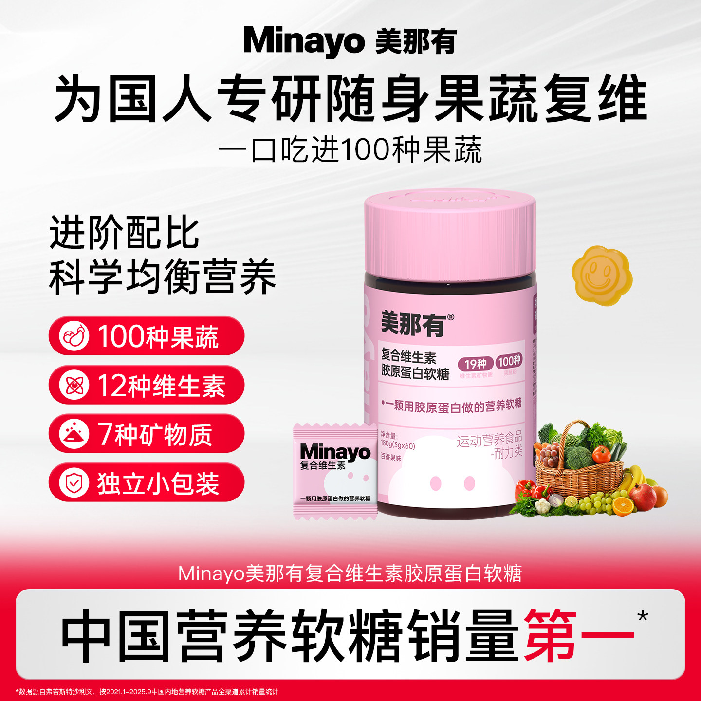 Minayo美那有复合维生素胶原蛋白软糖B族vbvc矿物质成人青少年