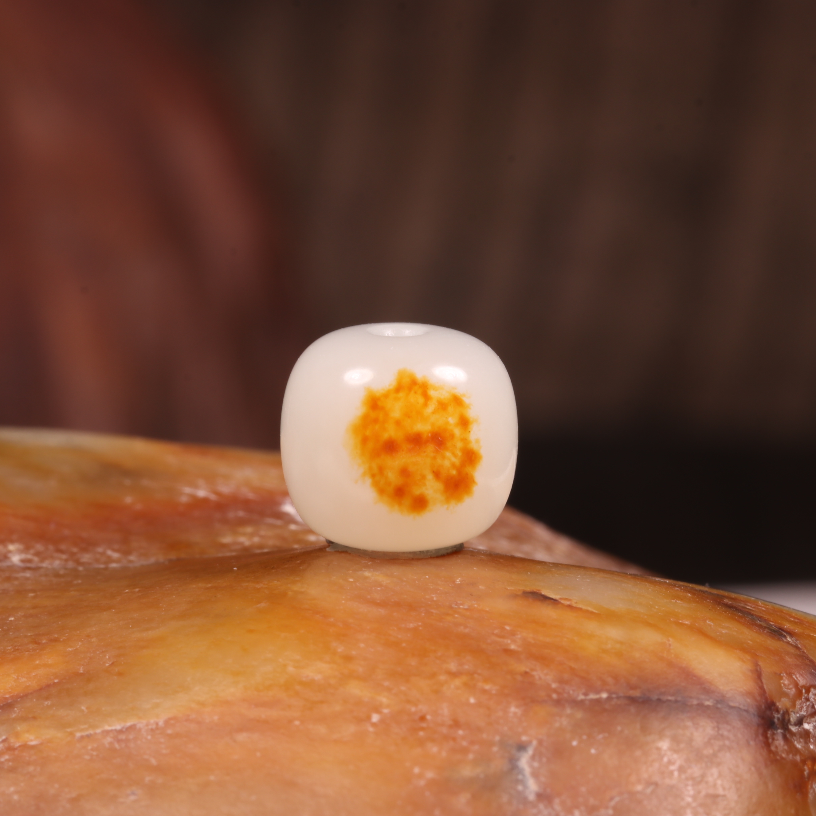 11mm新疆和田玉籽料洒金皮老型珠天然白玉散珠手串配珠珠子文玩