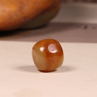 14mm苏工新疆和田玉籽料老型珠黄沁单珠散珠多宝手串配珠珠子