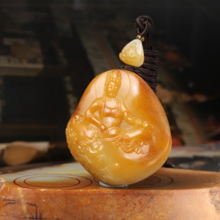 苏工高品新疆和田玉籽料黄沁独籽观音吉祥件挂件吊坠玉石国风