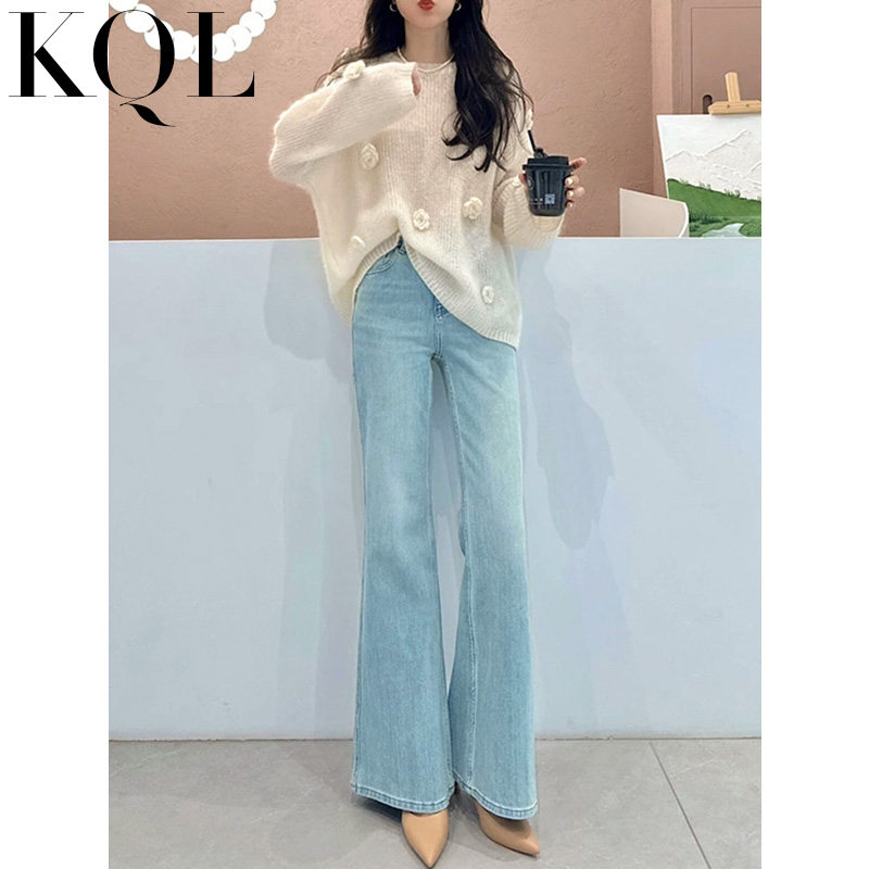 美式浅蓝色微喇牛仔裤女宽松显瘦辣妹夏季垂感直筒不贴腿喇叭裤子,女装/女士精品,牛仔裤,淘宝优惠券,粉丝福利购,淘宝优惠卷