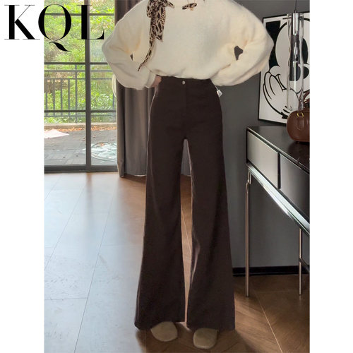 咖色牛仔裤女小个子不贴腿喇叭裤