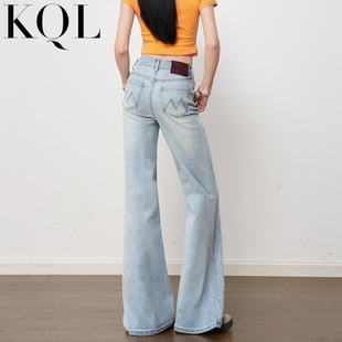 浅蓝色微喇牛仔裤女2026新款春夏季遮胯高腰显瘦高跟鞋配喇叭裤子