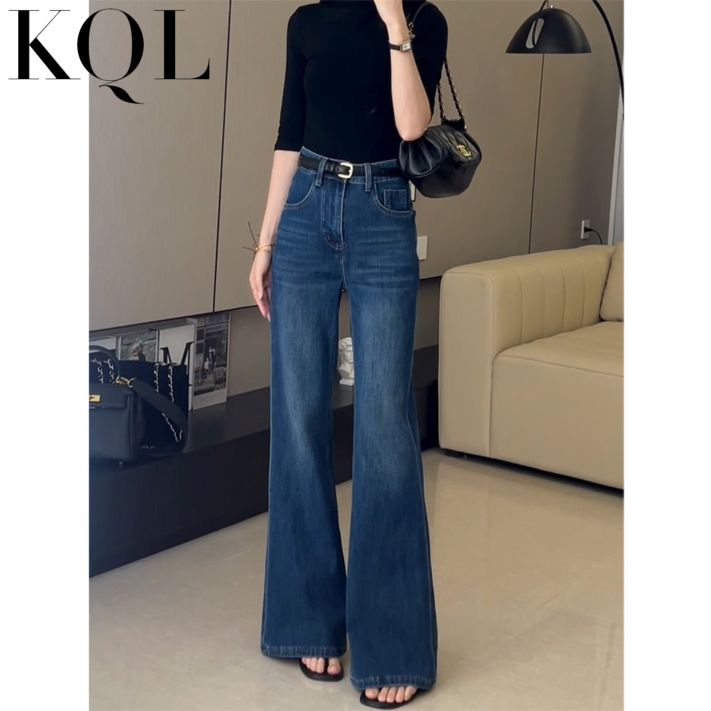 复古微喇叭牛仔裤女不贴腿马蹄裤