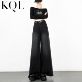 高腰显瘦直筒拖地裤 大裤 2026年新款 女春秋季 裙 腿黑灰色阔腿牛仔裤