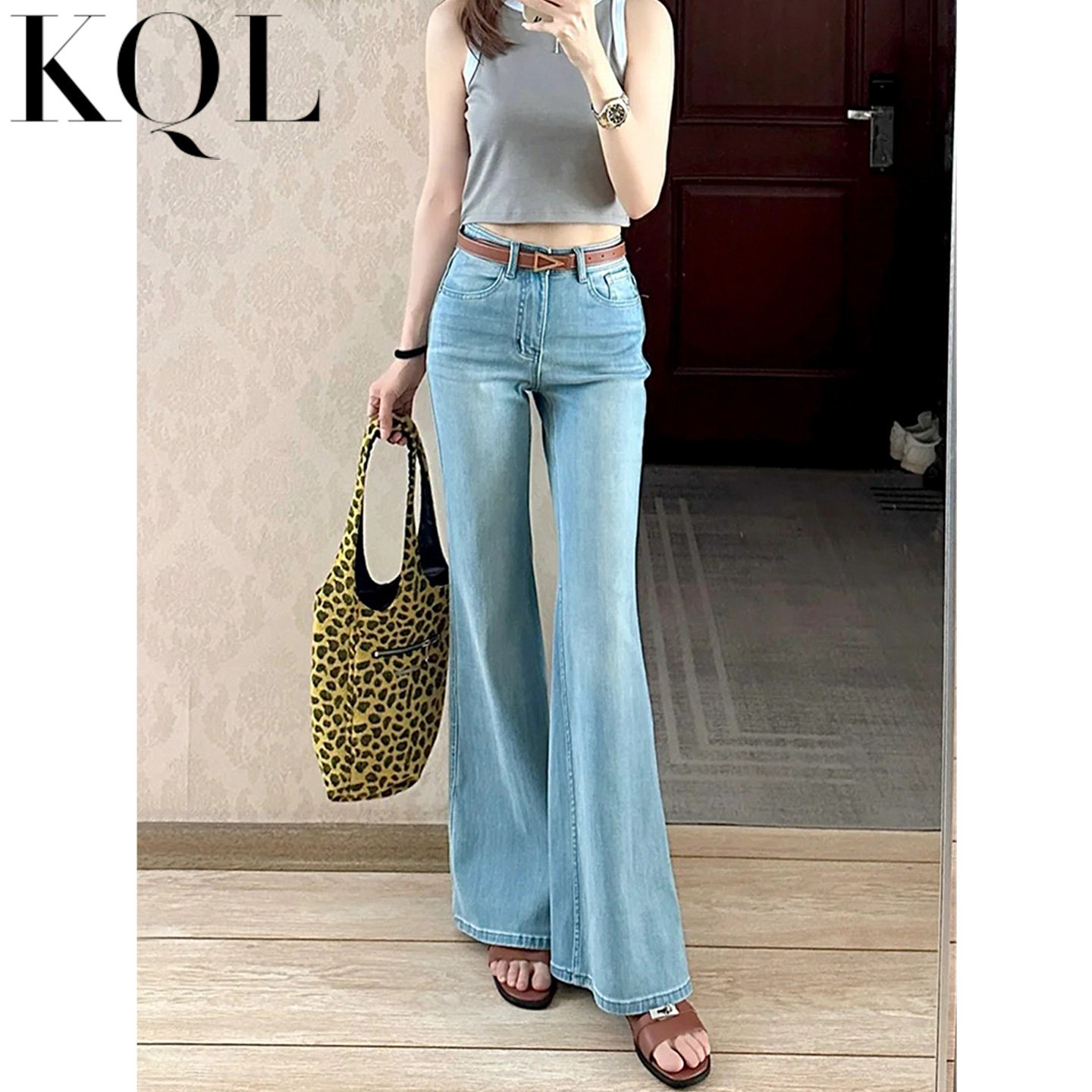 浅蓝色微喇牛仔裤女春夏2026年新款高腰宽松不贴腿复古喇叭阔腿裤,女装/女士精品,牛仔裤,淘宝优惠券,粉丝福利购,淘宝优惠卷