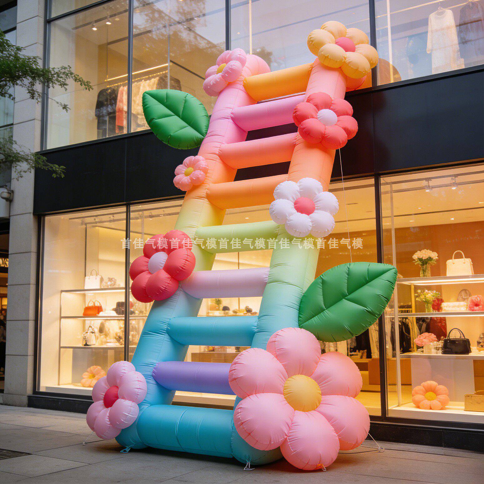 春天梯子充气花朵气模定制景区卡通大型闭气气模商场美陈装饰悬挂