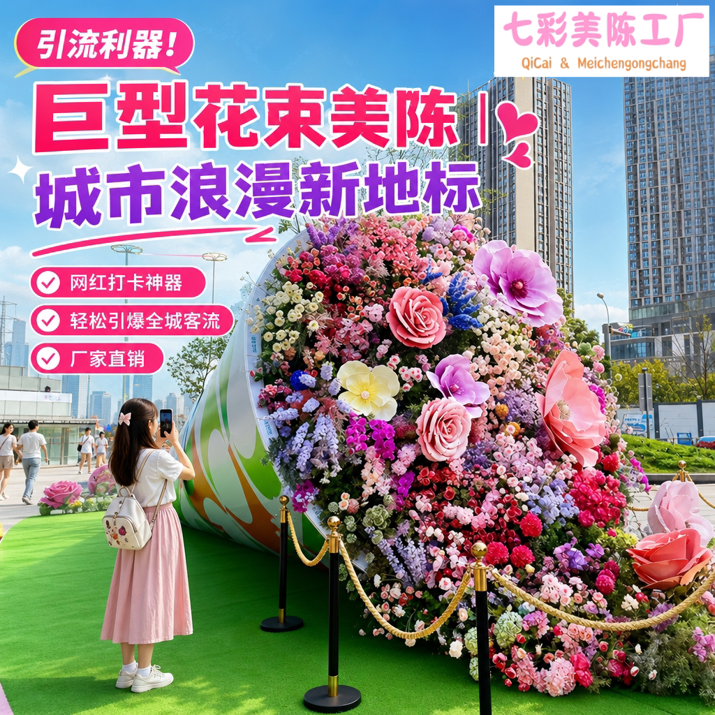 巨型玫瑰花束地标定制景区商业街广场美陈网红打卡氛围装饰摆件