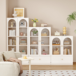 实木书柜落地靠墙玻璃门现代简约书橱家用收纳储物柜自由组合书架