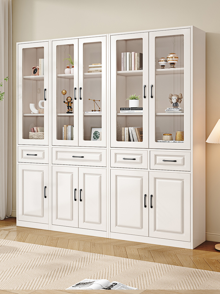 全实木书柜玻璃门现代简约家用防尘落地书房书架组合客厅储物柜子