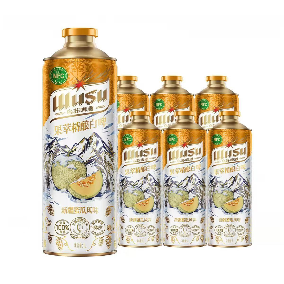 新日期乌苏哈密瓜苹果1L罐啤酒
