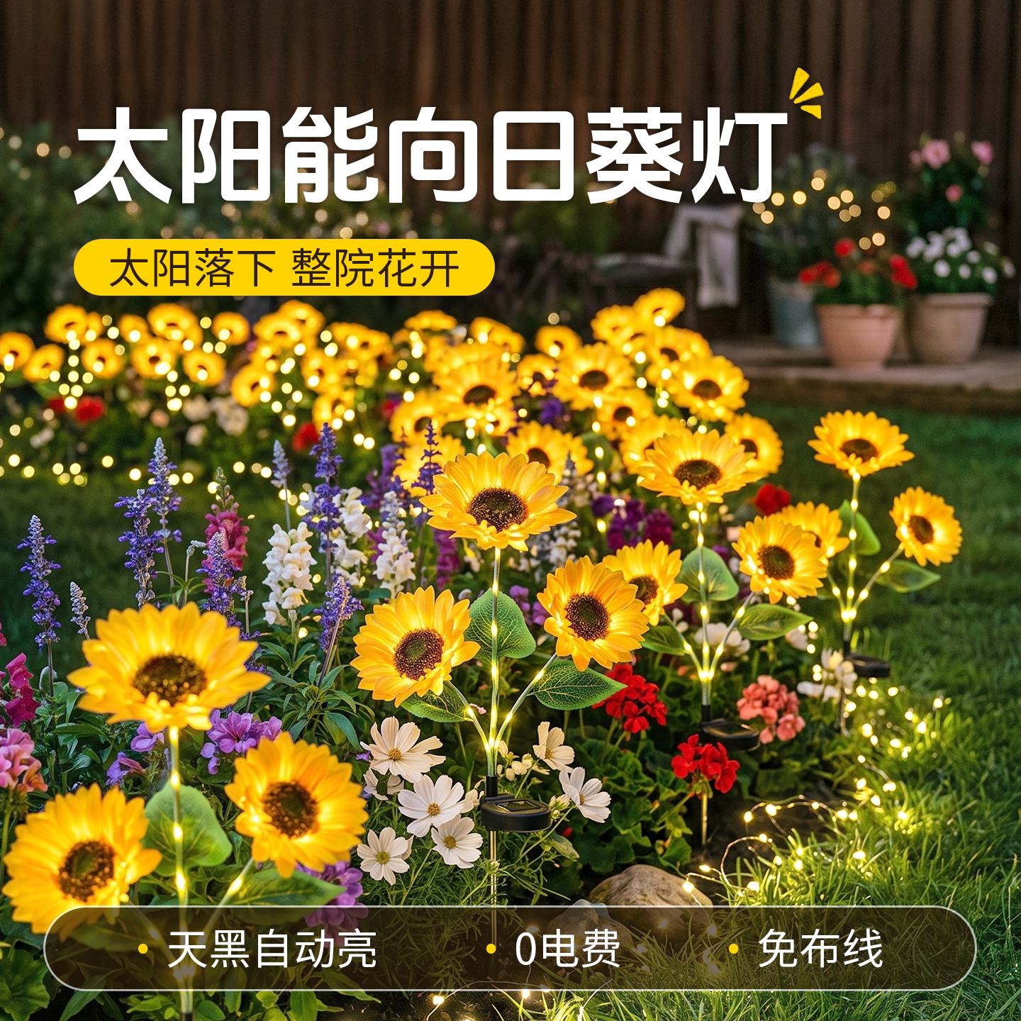 太阳能仿真向日葵花灯防水整夜亮
