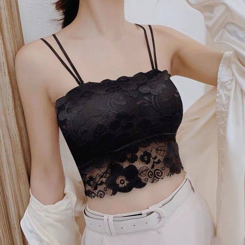 蕾丝抹胸防走光上衣女学生裹胸美背打底吊带小背心薄款细肩带内衣