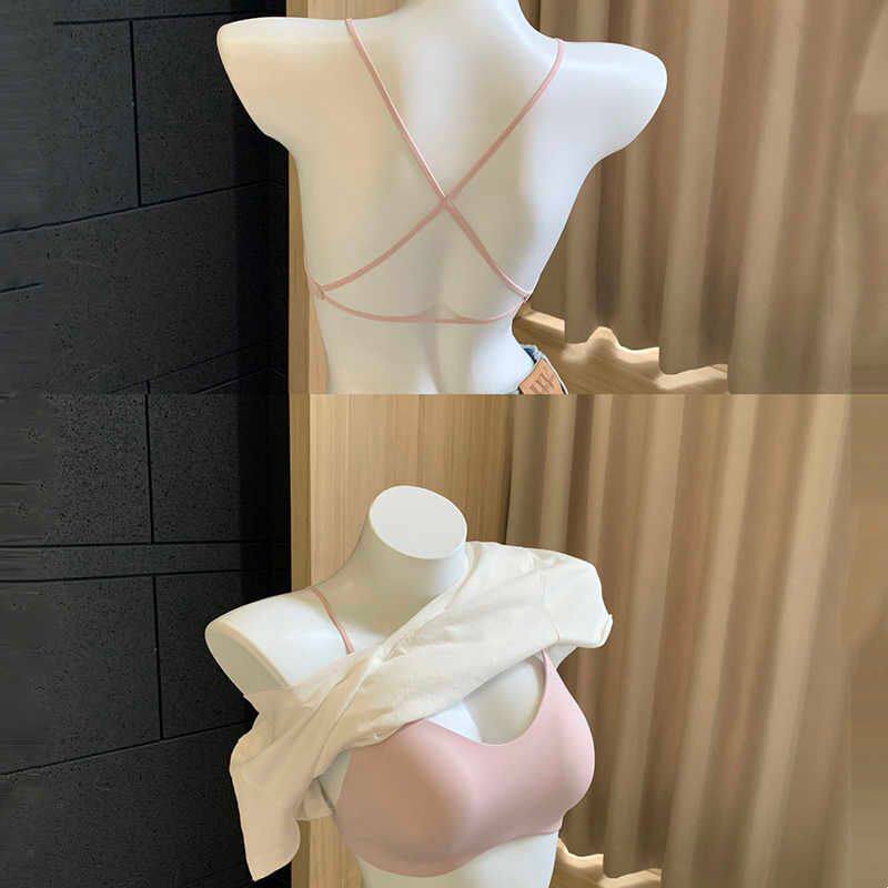 细肩带无痕内衣女夏季薄款凉感交叉美背吊带文胸一体背心2026新款