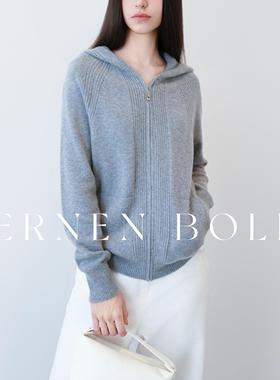Bernen Bolini  100%山羊绒 LP经典连帽拉链 夹克针织外套