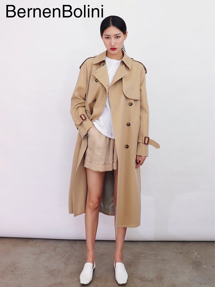 bernen bolini 柏恩 bbr防水面料比马棉经典牛角扣中长款廓形风衣
