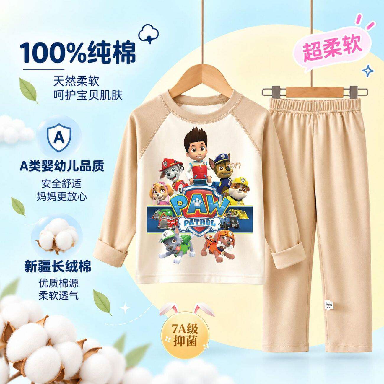 汪汪队阿奇莱德A类纯棉睡衣儿童