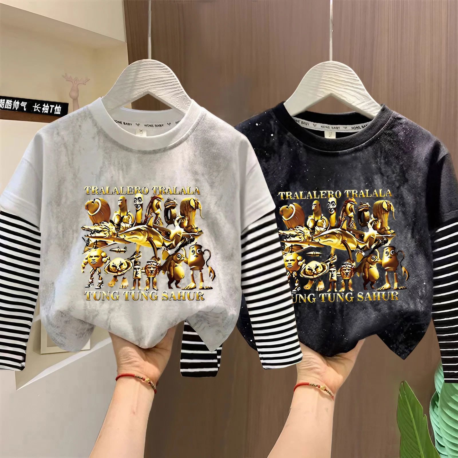 卡通山海经扎染黄金纯棉上衣t