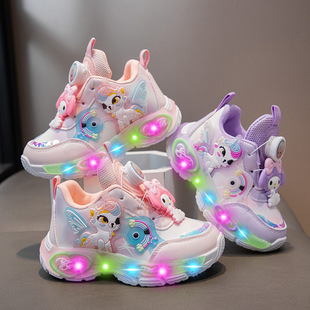 女童2025春季新款小马宝莉加绒发光运动鞋库洛米亮灯旋转纽扣鞋