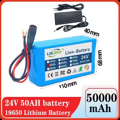 50000mAh 24v 6s2p锂电池组50Ah 18650带充电器的锂离子电池组