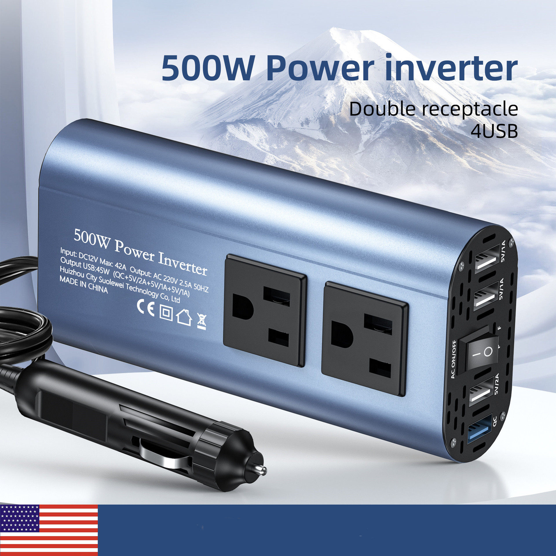 跨境专供 美规逆变器修正弦波 300/500W车载电源转换器 1