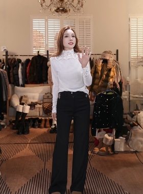 冬季新款时尚复古简约高腰阔腿休闲长裤女MKKQ85772 澳门小源同款