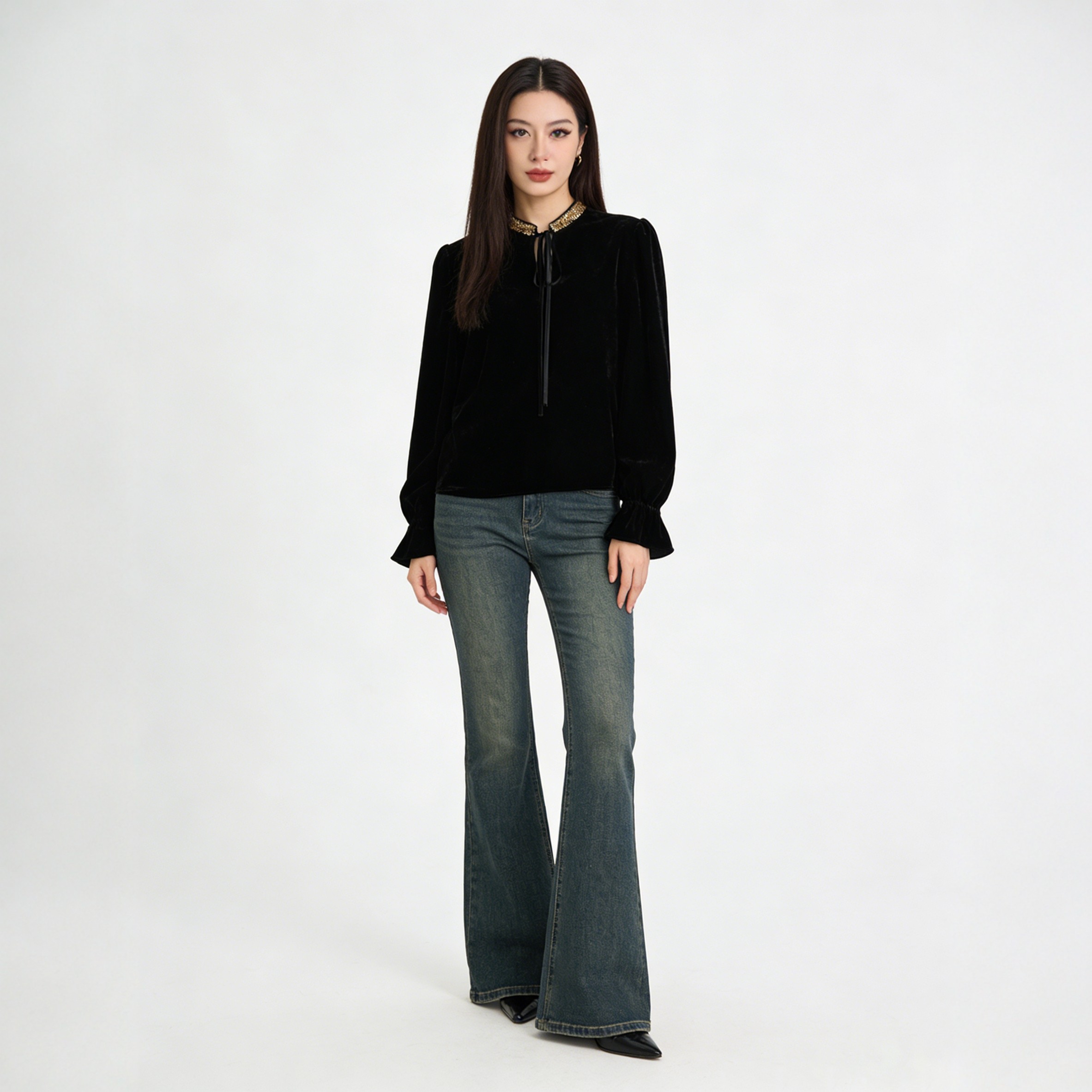 冬季法式轻奢高级感V领衬衫亮片设计丝绒质感打底衫上衣MKAD82933,女装/女士精品,衬衫,淘宝优惠券,粉丝福利购,淘宝优惠卷