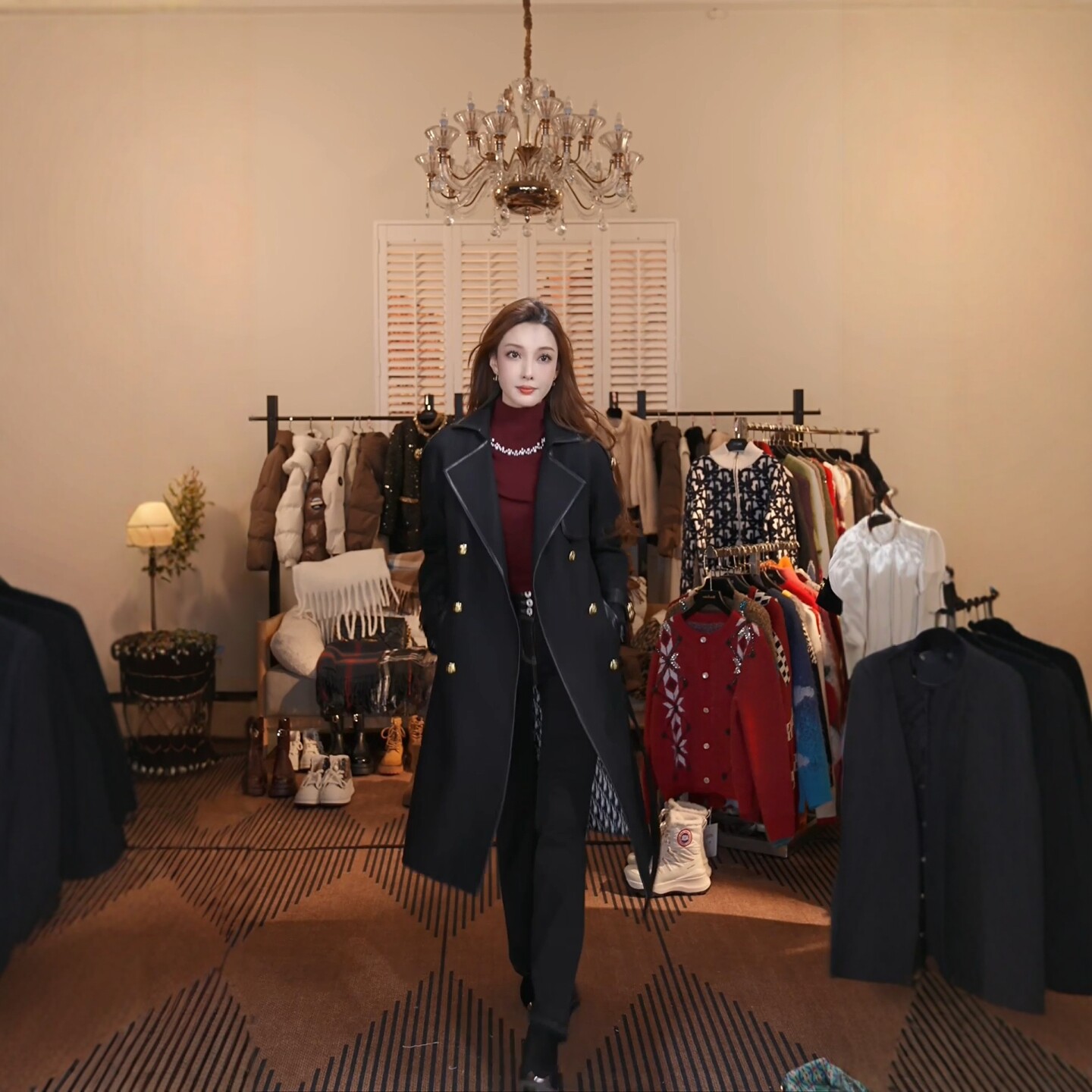 冬季高级感轻奢拼接绵羊毛女款外套MKKQ82118-8【澳门小源同款】