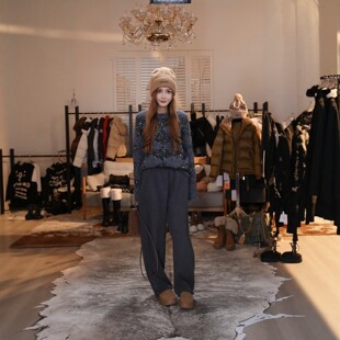 冬季新款时尚复古简约休闲高腰直筒长裤女MKKQ30453【澳门小源】