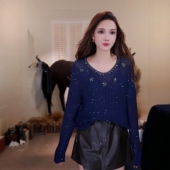 新款 MKAQ1A147 重工镶钻细闪时尚 春秋季 女款 毛针织衫 澳门小源