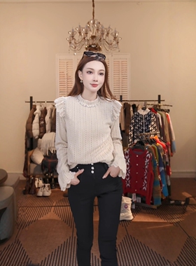 冬季新款时尚减龄百搭女款花边打底衫MKKQ82185-8【澳门小源】