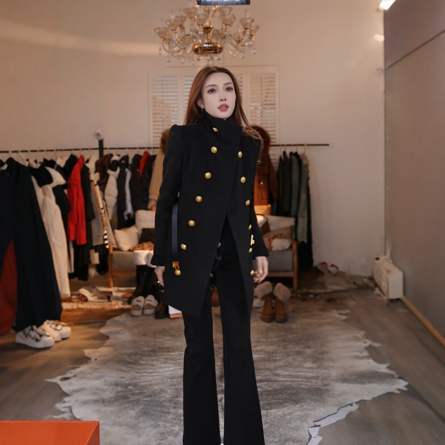 秋冬季新款时尚高级感双排扣中长款女外套MKKQ67765 澳门小源同款