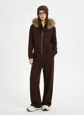 时尚气质穿搭短款外套休闲裤冬季貉子毛领外套+休闲长裤MKAD69672