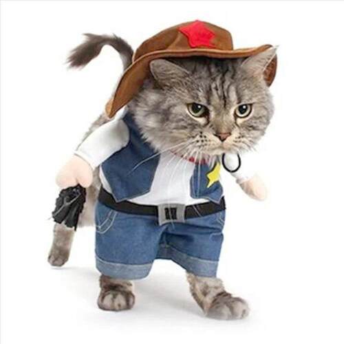 Pet Dog Cat Costume Cowboy Jeans Hoodie Shirts Halloween Cos