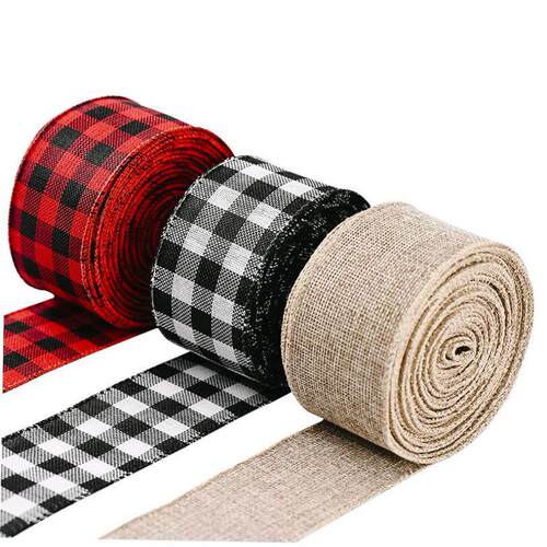 christmas decoration?tree Red and black checked ribbon