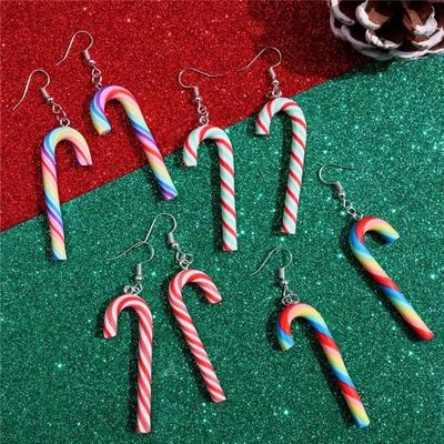 Colorful Stripes Christmas Earrings Santa Jewelly Candy Cane
