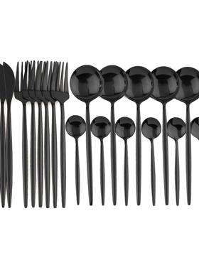 24pcs Black Western Dinnerware Set Stainless Steel Cutlery S