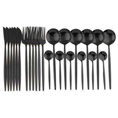 24pcs Black Western Dinnerware Set Stainless Steel Cutlery S