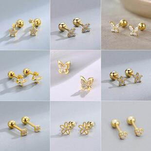 2Pcs Helix Ear Piercing Stud Earrings for Women Zircon Heart