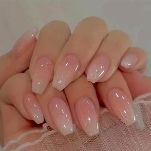 24pcs/set short fake nails for women girls gradient nude pin