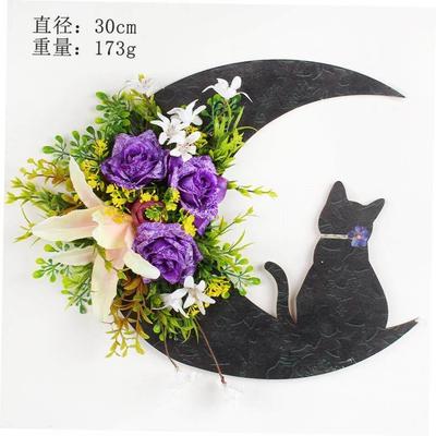 Halloween Moon Cat garland door hanging rattan ring decorati