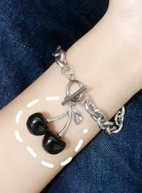 Black cherry Choker dark girl collarbone necklace Harajuku r