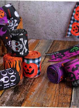 Creative Halloween ribbons, checkered pumpkin ribbons, Chri