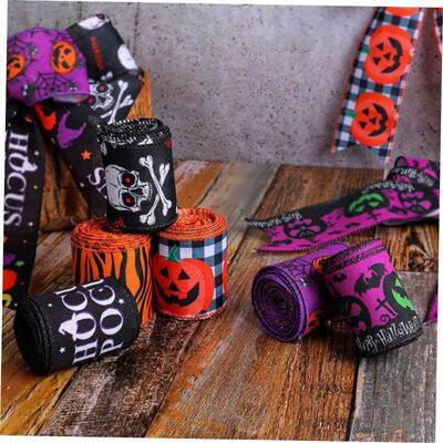 Creative Halloween ribbons, checkered pumpkin ribbons, Chri