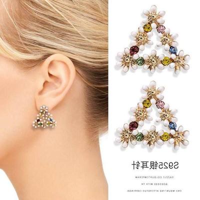 S925 silver needle sweet flower earrings crystal color diamo