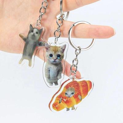 Happy Banana Cat Pendant Keychain Funny Resin Lanyard Small